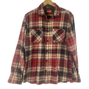 Coleman Flannel Shirt Large Mens Soft Red Tan Black Plaid Check Button Down